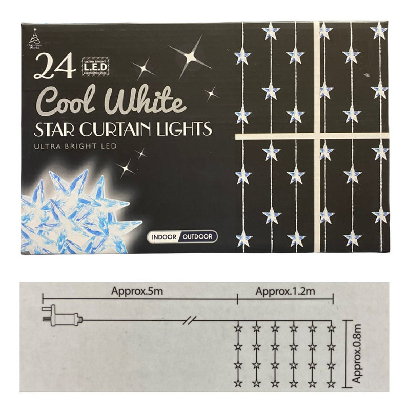 24 Led Cool White Star Curtain Lights - XMAS LIGHTS LED - Beattys of Loughrea