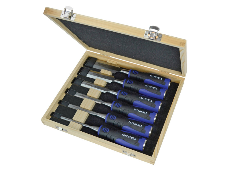 Faithfull Soft Grip Chisel Set & Storage Box, 6 Piece - WOOD/COLD CHISELS - Beattys of Loughrea