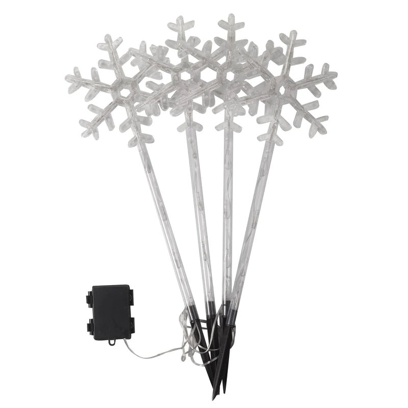 Snow Decor Set of 4 Large Warm White Stake Lights Battery Operated - XMAS LIGHTED OUTDOOR DECOS - Beattys of Loughrea