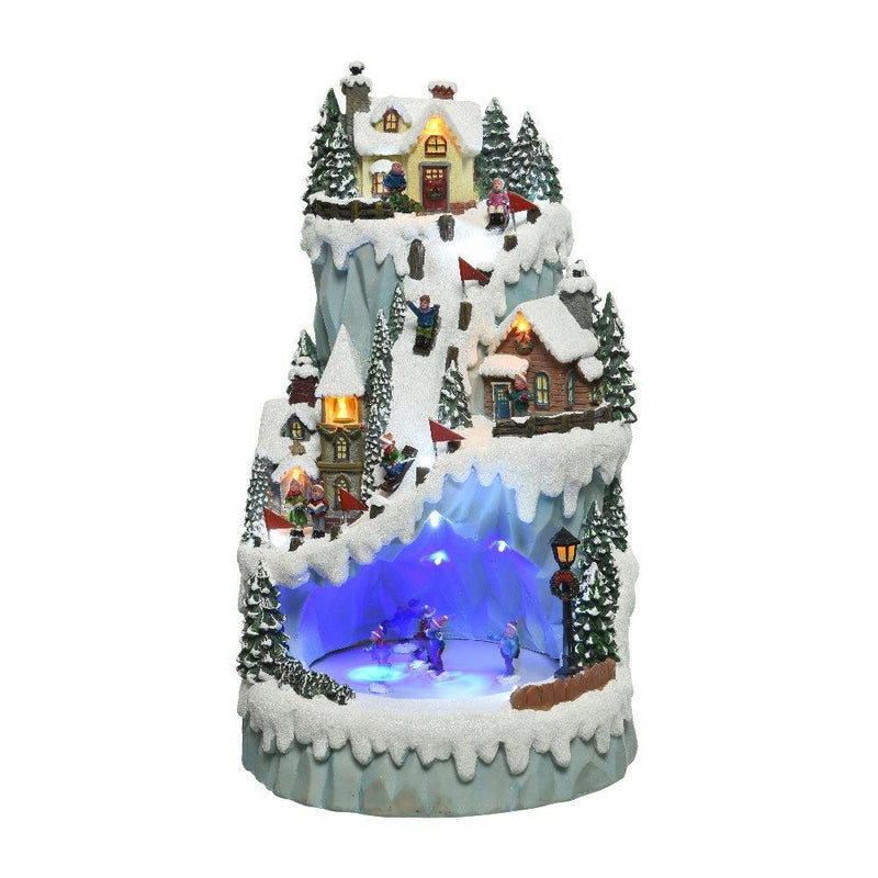 Lumineo Lit Village Mountain Scene 43cm - XMAS CERAMIC WOOD RESIN GLASS ORNAMENTS - Beattys of Loughrea