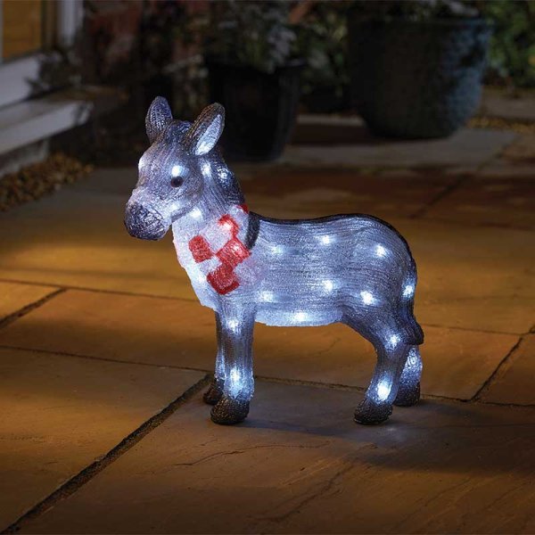 InLit Ice Nativity Donkey Battery Operated 34cm - XMAS ROOM DECORATION LARGE AND LIGHT UP - Beattys of Loughrea