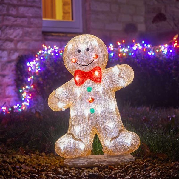 InLit Ice Gingerbread Boy 45cm Battery Operated - XMAS ROOM DECORATION LARGE AND LIGHT UP - Beattys of Loughrea