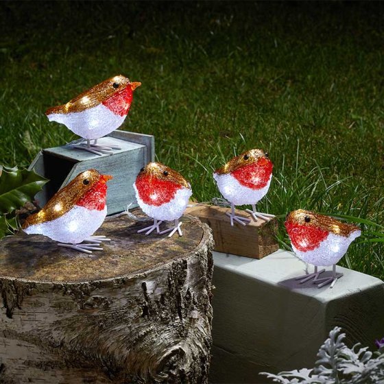 InLit Ice Robins - Set of 5 Battery Operated - XMAS ROOM DECORATION LARGE AND LIGHT UP - Beattys of Loughrea