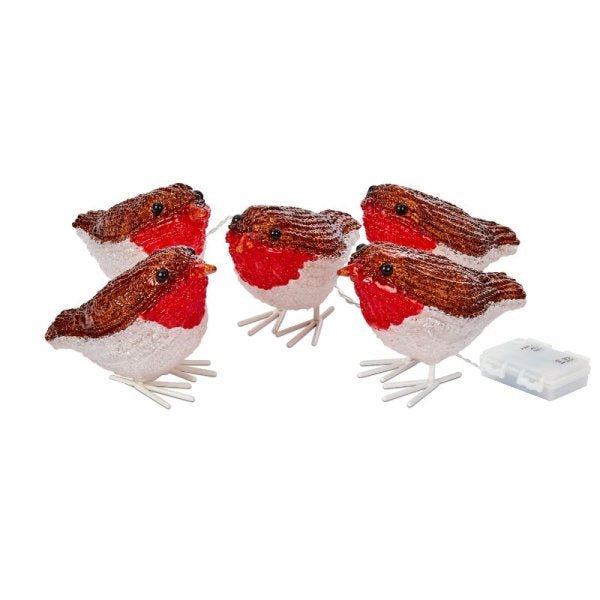 InLit Ice Robins - Set of 5 Battery Operated - XMAS ROOM DECORATION LARGE AND LIGHT UP - Beattys of Loughrea