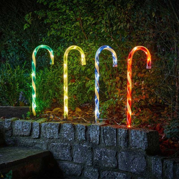 CandyCane Stakes Set of 4 - Multi Coloured Battery Operated - XMAS LIGHTED OUTDOOR DECOS - Beattys of Loughrea