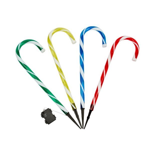 CandyCane Stakes Set of 4 - Multi Coloured Battery Operated - XMAS LIGHTED OUTDOOR DECOS - Beattys of Loughrea