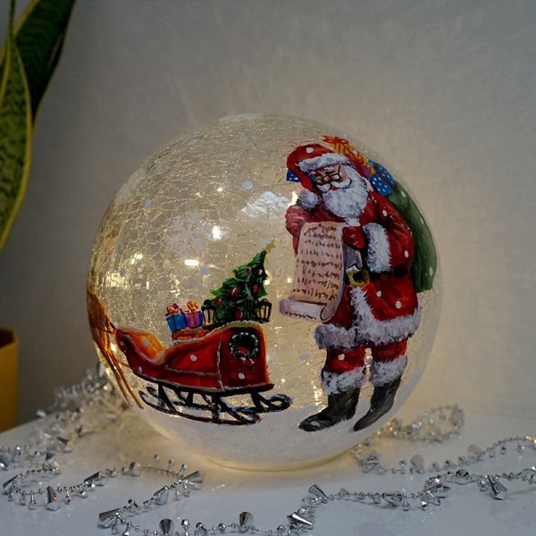 Santa LightSphere with Timer 20cm - XMAS CERAMIC WOOD RESIN GLASS ORNAMENTS - Beattys of Loughrea