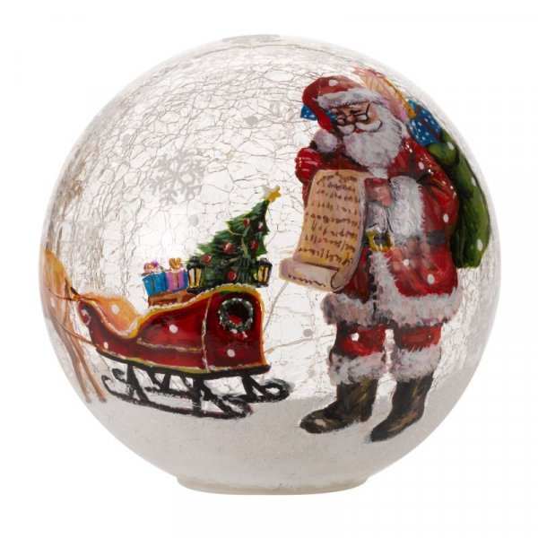 Santa LightSphere with Timer 20cm - XMAS CERAMIC WOOD RESIN GLASS ORNAMENTS - Beattys of Loughrea