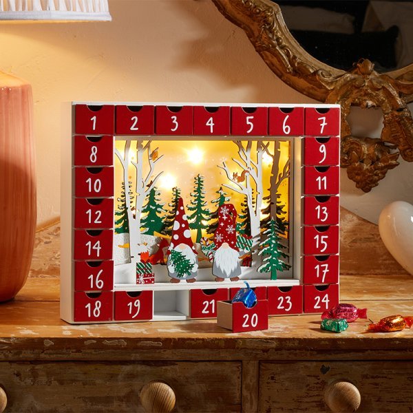 InLit Gonk Wonderland Advent Calendar Battery operated - XMAS CERAMIC WOOD RESIN GLASS ORNAMENTS - Beattys of Loughrea