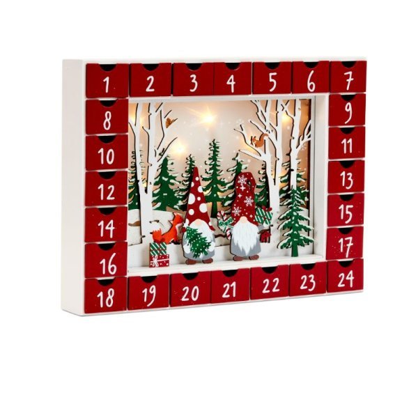 InLit Gonk Wonderland Advent Calendar Battery operated - XMAS CERAMIC WOOD RESIN GLASS ORNAMENTS - Beattys of Loughrea