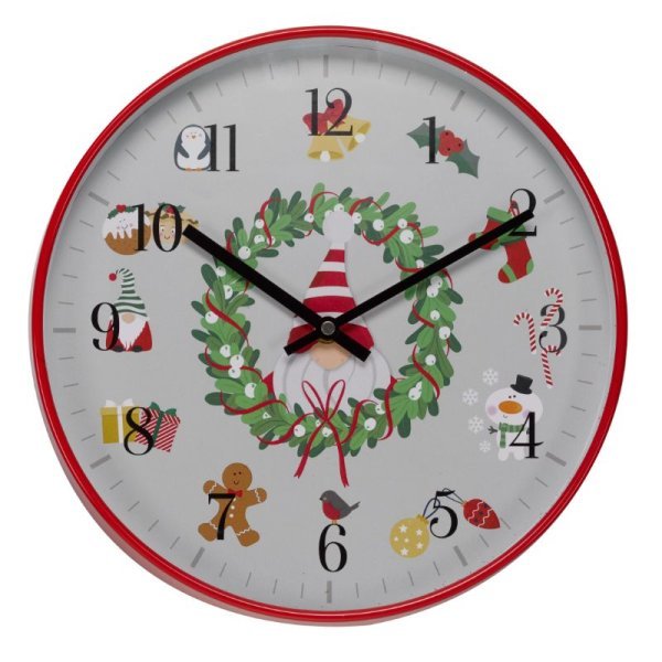 ChrisClock! 30cm Christmas Wall Clock - XMAS CERAMIC WOOD RESIN GLASS ORNAMENTS - Beattys of Loughrea