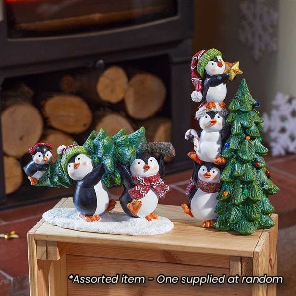 Tree Penguins Christmas Ornament - One Supplied* - XMAS CERAMIC WOOD RESIN GLASS ORNAMENTS - Beattys of Loughrea