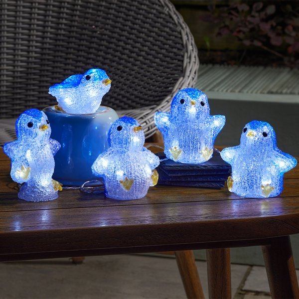 InLit Ice Penguins - Set of 5 Battery Operated - XMAS ROOM DECORATION LARGE AND LIGHT UP - Beattys of Loughrea