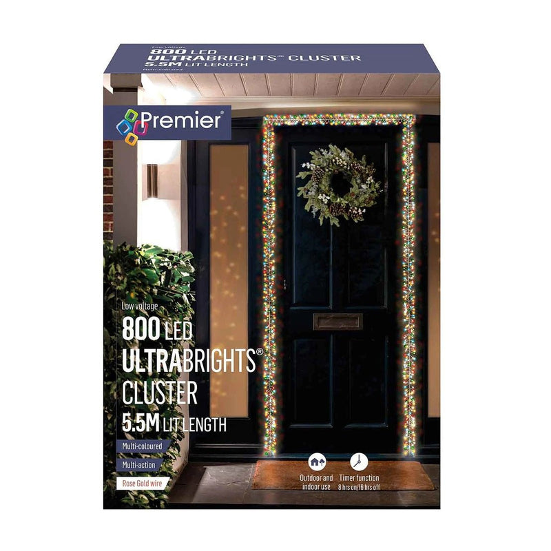 Premier 800 LED Multi-Action Ultrabright Cluster Door Garland - Multi-Coloured - XMAS LIGHTS LED - Beattys of Loughrea