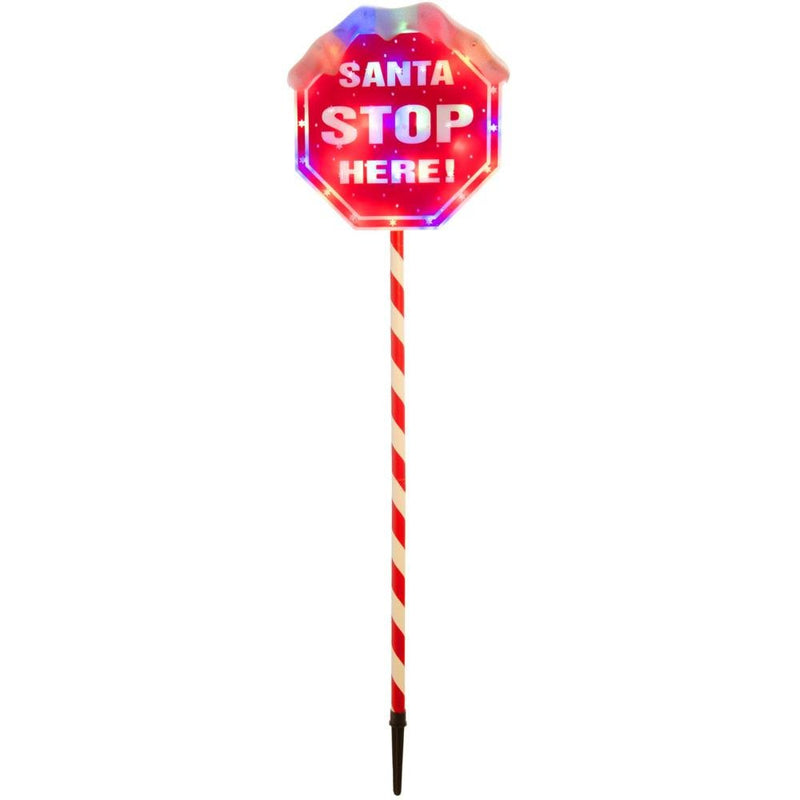 Festive LED Santa Stop Here Sign 100cm - XMAS LIGHTED OUTDOOR DECOS - Beattys of Loughrea