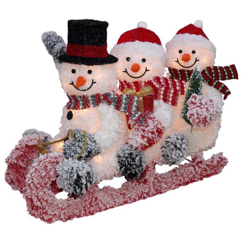 60 LED Lit Snowmen on Taboggan 75cm - XMAS LIGHTED OUTDOOR DECOS - Beattys of Loughrea