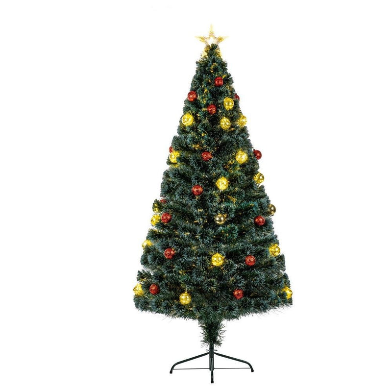 Fibre Optic Green Christmas Tree With Pin Wire LED Baubles - 1.8m - XMAS TREE F/O LIGHT UP - Beattys of Loughrea