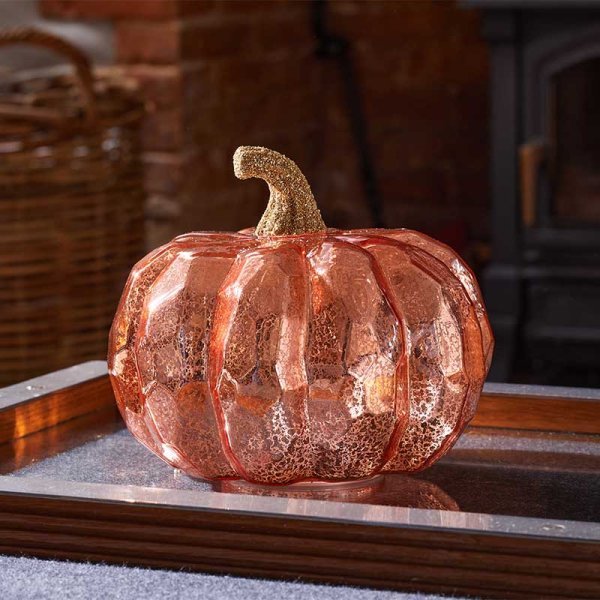 InLit Golden Pumpkin Glass with Auto Timer - SOLAR / GARDEN ORNAMENTS - Beattys of Loughrea