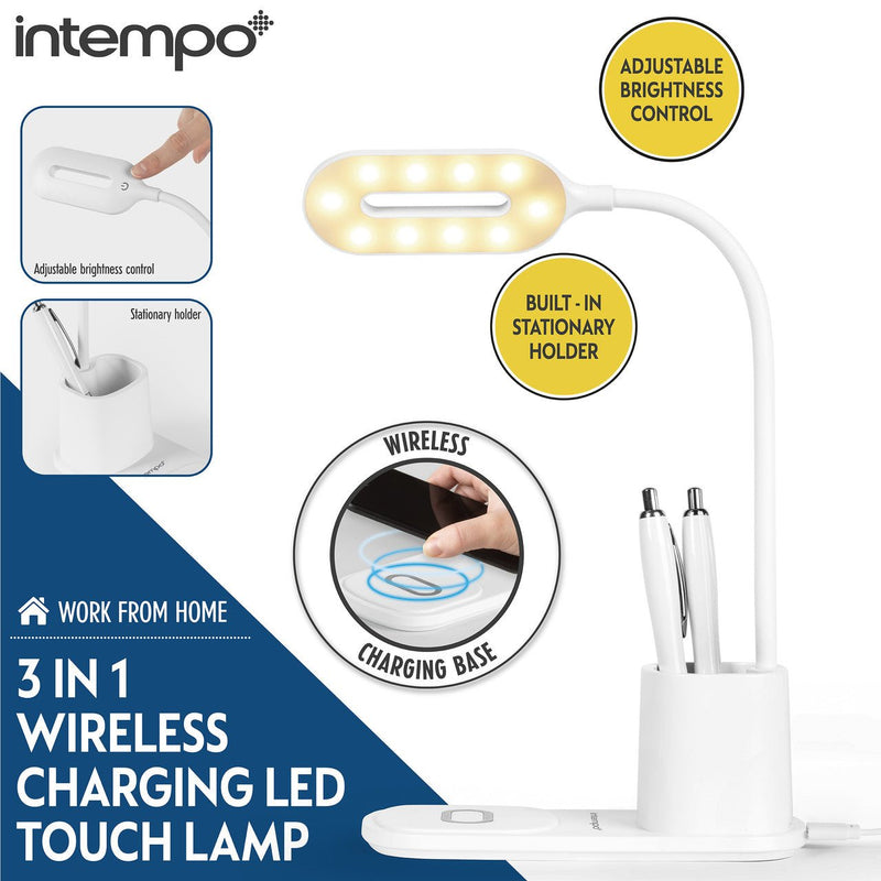 Intempo 3 in 1 Wireless Charging LED Touch Lamp - USB PC ACCESSORIES - Beattys of Loughrea