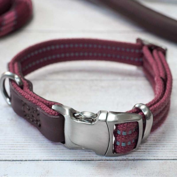 Primo - Burgundy - L - Walkabout Dog Collar (43cm-71cm) - PET LEAD, COLLAR AND ID, SAFETY - Beattys of Loughrea