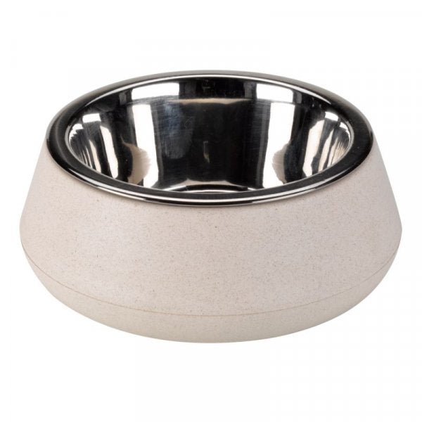 FloorGrip Bamboo & SS Bowl - 14cm - Stone - PET FEEDING BOWL, LITTER TRAY - Beattys of Loughrea