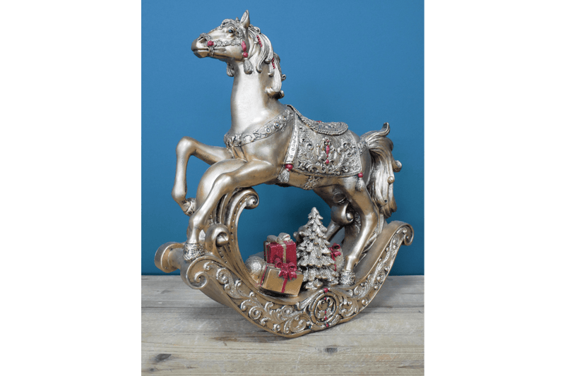 Light Up Christmas Rocking Horse 39cm - XMAS CERAMIC WOOD RESIN GLASS ORNAMENTS - Beattys of Loughrea