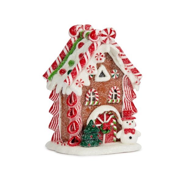 Gingerbread Frosty CandyCottage 15 x 11.5 x 8.5cm - XMAS CERAMIC WOOD RESIN GLASS ORNAMENTS - Beattys of Loughrea