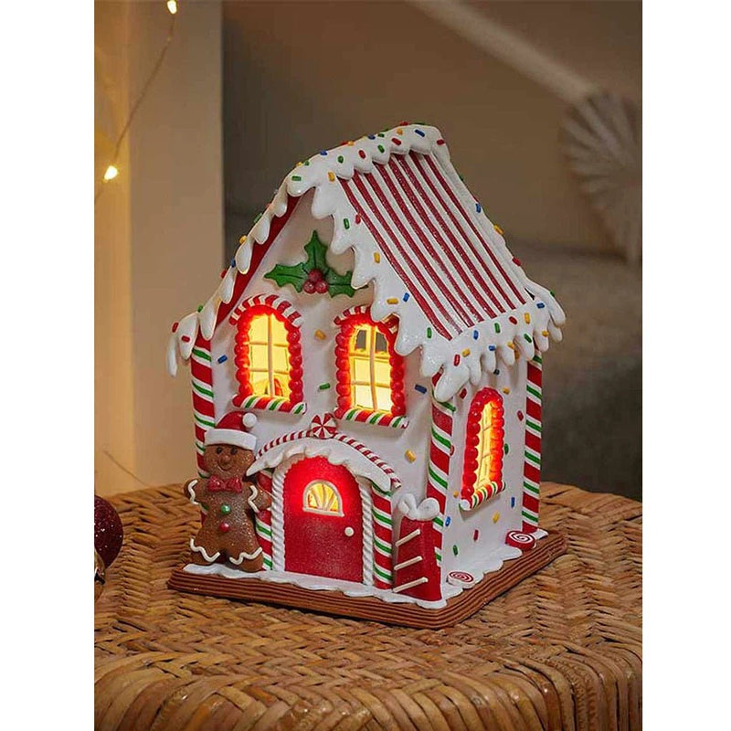 LED Gingerbread House 20x14x14cm - XMAS CERAMIC WOOD RESIN GLASS ORNAMENTS - Beattys of Loughrea