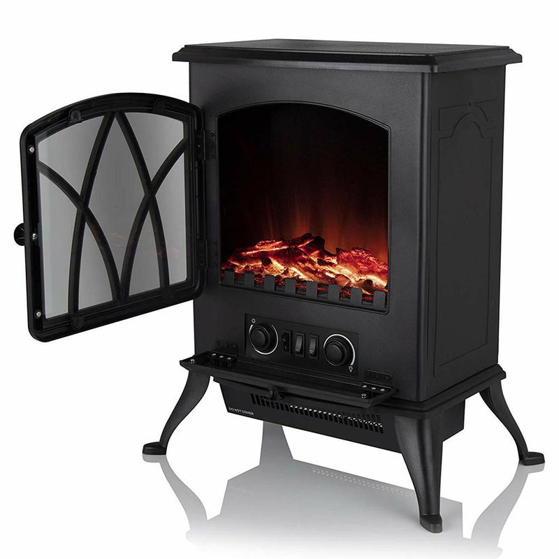 Warmlite 2Kw Electric Stove Heater Led Log Flame Effect - Black - ELEC FIRES - Beattys of Loughrea