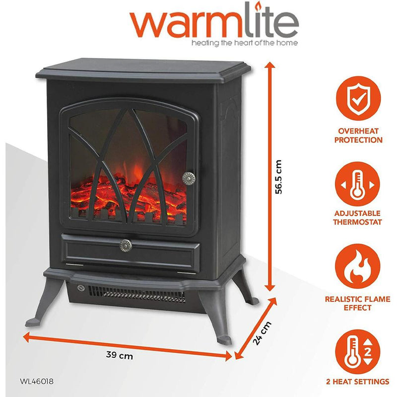 Warmlite 2Kw Electric Stove Heater Led Log Flame Effect - Black - ELEC FIRES - Beattys of Loughrea