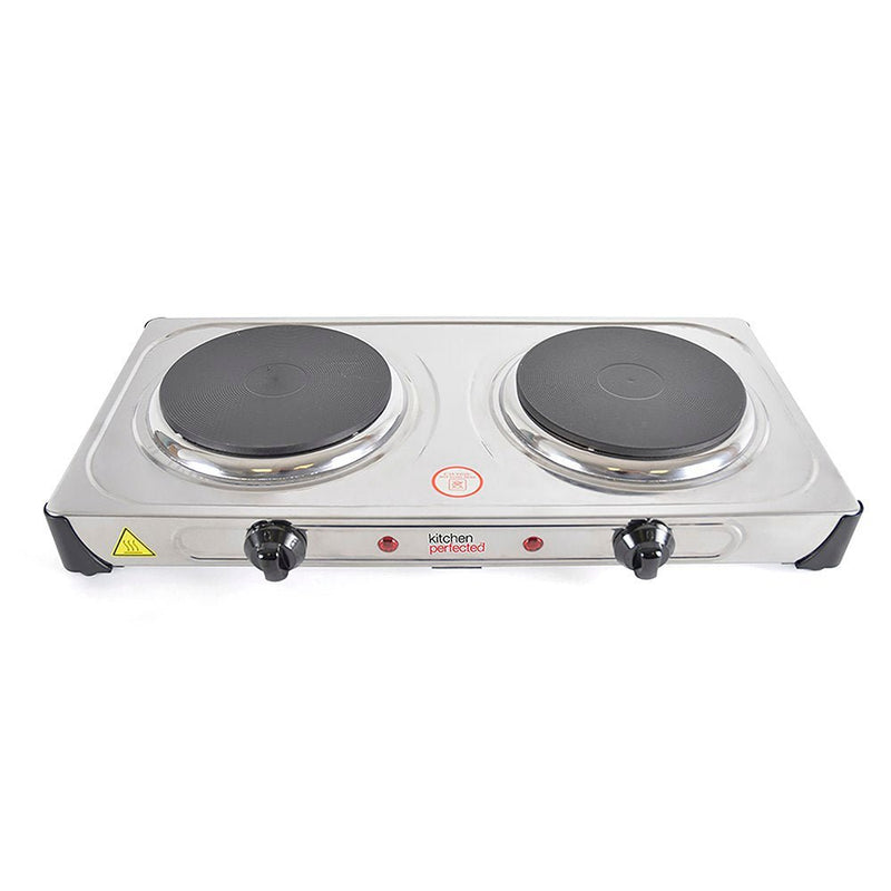 KitchenPerfected 2000w Double Hotplate - Stainless Steel - PLATE/FOOD WARMER HOSTESS TROLLEY - Beattys of Loughrea