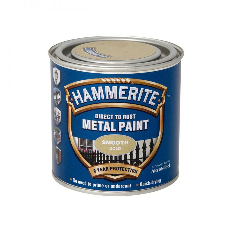 Hammerite Direct to Rust Smooth Finish Metal Paint 250ml Gold - METAL PAINTS - Beattys of Loughrea