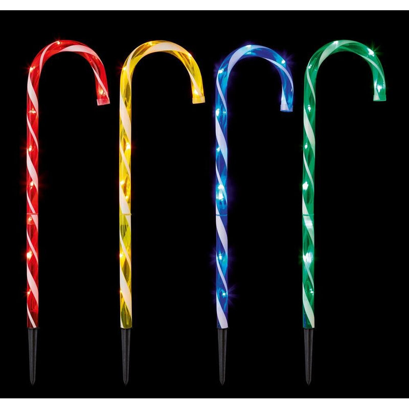 Set of 4 Multi-Coloured Candy Cane Path Lights - 62cm - XMAS LIGHTED OUTDOOR DECOS - Beattys of Loughrea