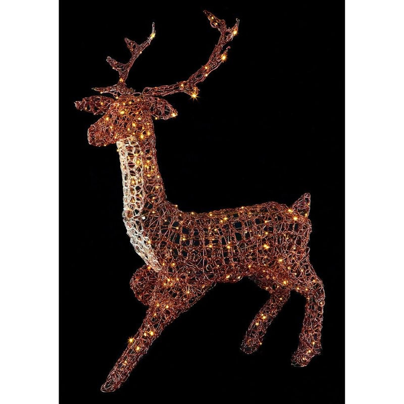 1.4m Soft Acrylic Brown Stag Lit with 300 Warm White Twinkling LEDs - XMAS LIGHTED OUTDOOR DECOS - Beattys of Loughrea