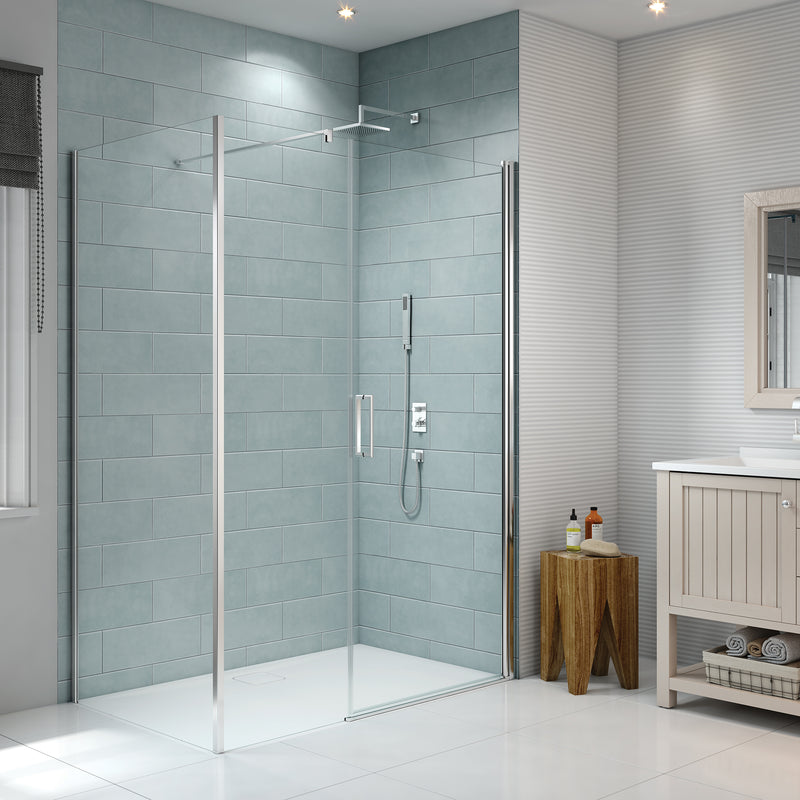 Merlyn 8 Series Frameless Pivot Door & Inline Side Panel 760mm - SHOWER DOORS - Beattys of Loughrea