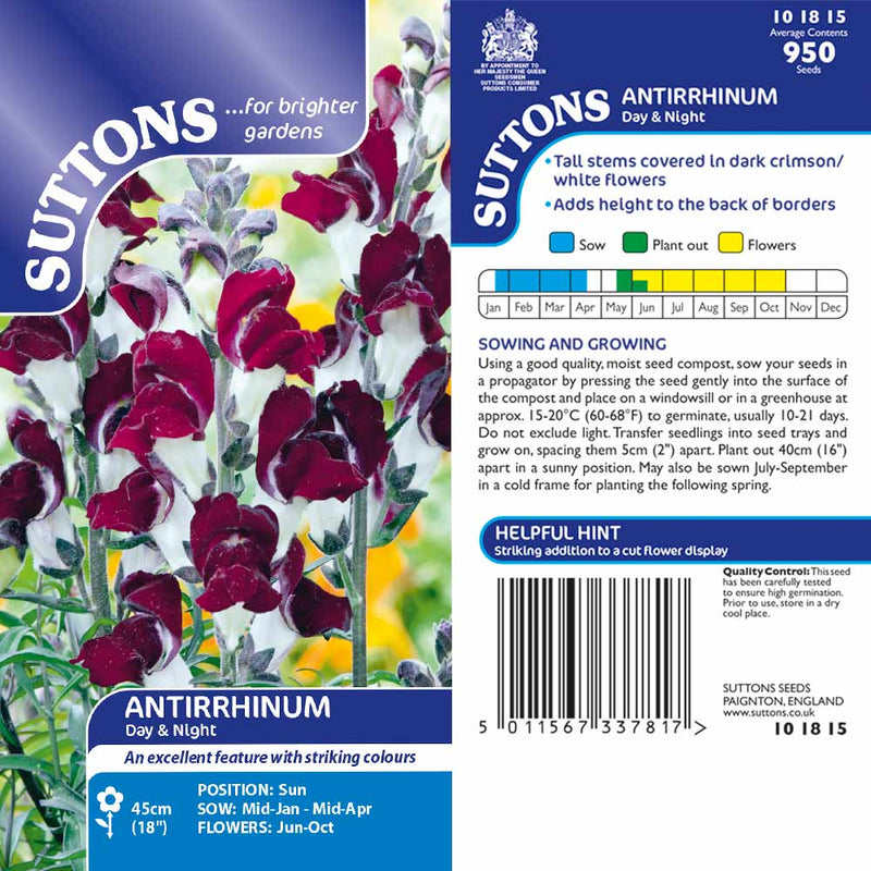 Suttons Antirrhinum Day & Night G101815 - SEED VEG & FLOWER - Beattys of Loughrea