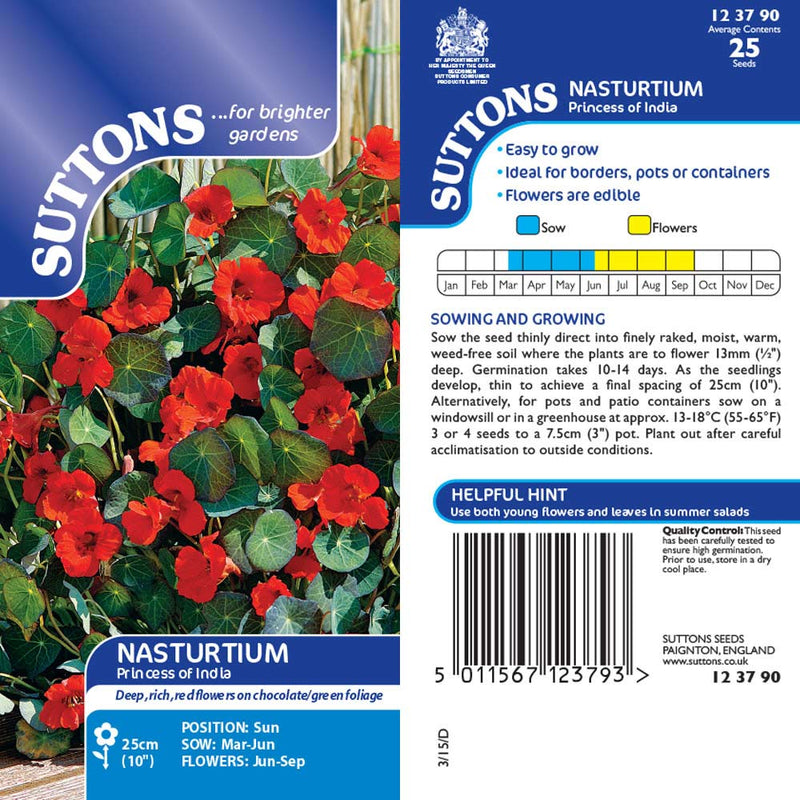 Suttons Nasturtium Princess Of India 123790 - SEED VEG & FLOWER - Beattys of Loughrea