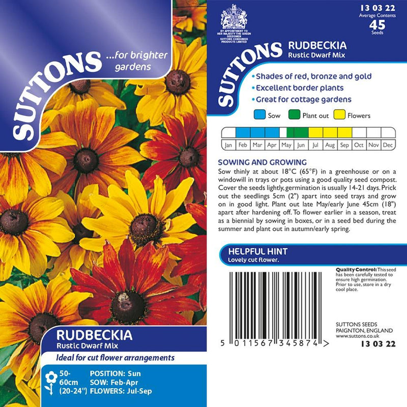 Suttons Rudbeckia Rustic Dwarf Mix - SEED VEG & FLOWER - Beattys of Loughrea