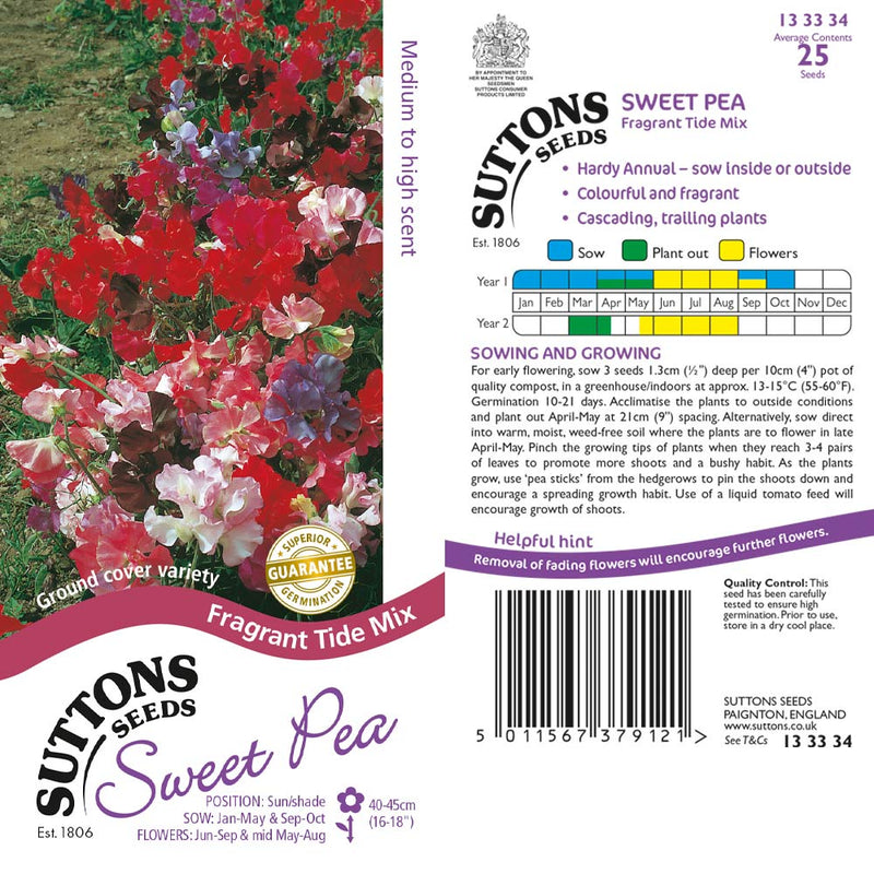 Suttons Sweet Pea Fragrant Tide Mix - SEED VEG & FLOWER - Beattys of Loughrea