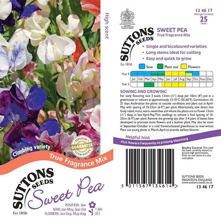 Suttons Sweet Pea True Fragrance Mix 134617 - SEED VEG & FLOWER - Beattys of Loughrea