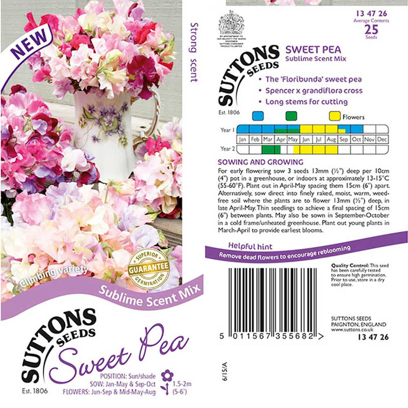 Suttons Sweet Pea Sublime Mix - SEED VEG & FLOWER - Beattys of Loughrea