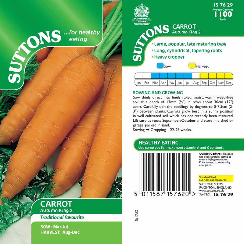 Suttons Carrot Autumn King 2 157629 - SEED VEG & FLOWER - Beattys of Loughrea