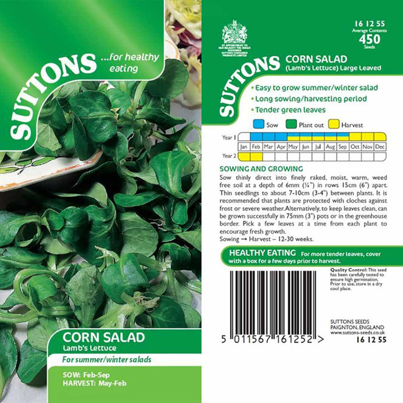 Suttons Corn Salad Lambs Lettuce 161255 - SEED VEG & FLOWER - Beattys of Loughrea