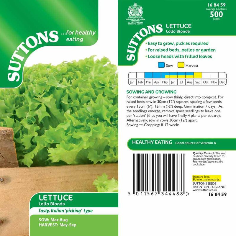 Suttons Lettuce Lollo Biondo 168459 - SEED VEG & FLOWER - Beattys of Loughrea