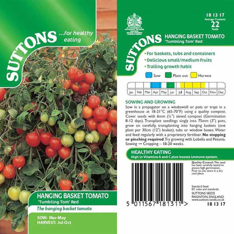 Suttons Tomato Tumbling Tom Red 181317 - SEED VEG & FLOWER - Beattys of Loughrea